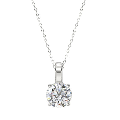 LADIES SOLITAIRE PENDANT WITH CHAIN 1 1/2CT ROUND DIAMOND 14K WHITE GOLD