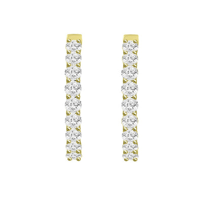 LADIES HOOP EARRINGS 5CT ROUND DIAMOND 14K YELLOW GOLD