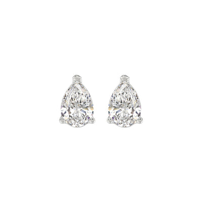 LADIES SOLITAIRE EARRINGS 2CT PEAR DIAMOND 14K WHITE GOLD