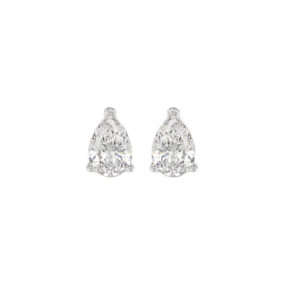 LADIES SOLITAIRE EARRINGS 1 1/2CT PEAR DIAMOND 14K WHITE GOLD