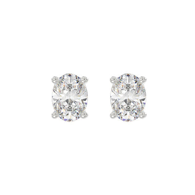 LADIES SOLITAIRE EARRINGS 3CT OVAL DIAMOND 14K WHITE GOLD (CENTER STONE OVAL DIAMOND 1 1/2CT )