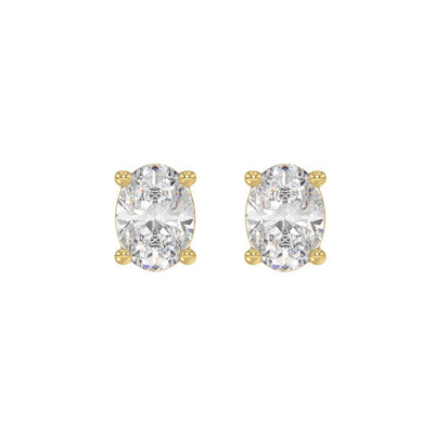 LADIES SOLITAIRE EARRINGS 3CT OVAL DIAMOND 14K YELLOW GOLD (CENTER STONE OVAL DIAMOND 1 1/2CT )