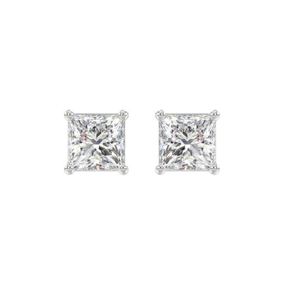 LADIES SOLITAIRE EARRINGS 3CT PRINCESS DIAMOND 14K WHITE GOLD