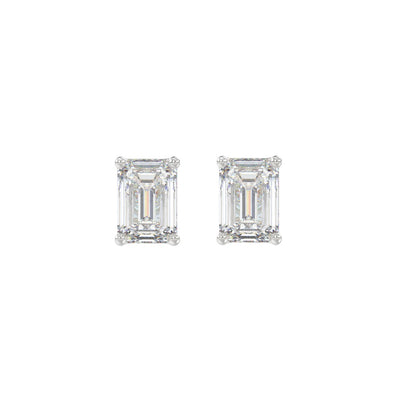 LADIES SOLITAIRE EARRINGS 1 1/2CT EMERALD DIAMOND 14K WHITE GOLD