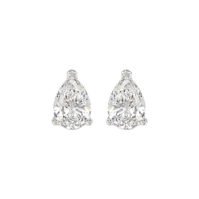 LADIES SOLITAIRE EARRINGS 3CT PEAR DIAMOND 14K WHITE GOLD