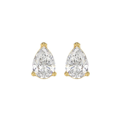 LADIES SOLITAIRE EARRINGS 3CT PEAR DIAMOND 14K YELLOW GOLD