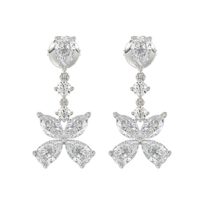 LADIES EARRINGS 3CT ROUND/MARQUISE/PEAR DIAMOND 14K WHITE GOLD