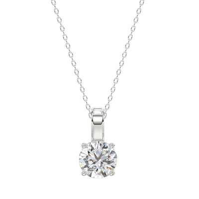 LADIES SOLITAIRE PENDANT WITH CHAIN 1CT ROUND DIAMOND 14K WHITE GOLD (CENTER STONE ROUND DIAMOND 1CT )