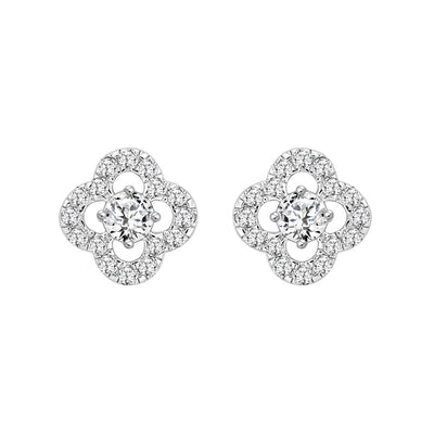 LADIES STUD EARRINGS 1CT ROUND DIAMOND 14K WHITE GOLD