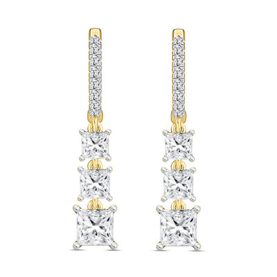 LADIES EARRINGS 2CT ROUND/PRINCESS DIAMOND 14K YELLOW GOLD