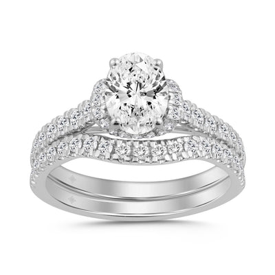 14K WHITE GOLD 1 1/2CT ROUND/OVAL DIAMOND LADIES BRIDAL SET
