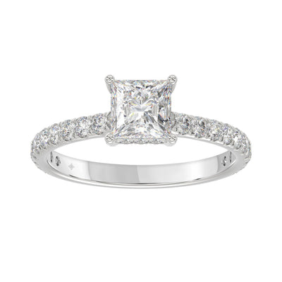 LADIES RING 1 1/2CT ROUND/PRINCESS DIAMOND 14K WHITE GOLD (CENTER STONE PRINCESS DIAMOND 1CT)