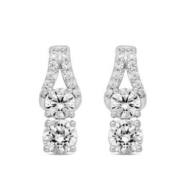 LADIES EARRINGS 2CT ROUND DIAMOND 14K WHITE GOLD
