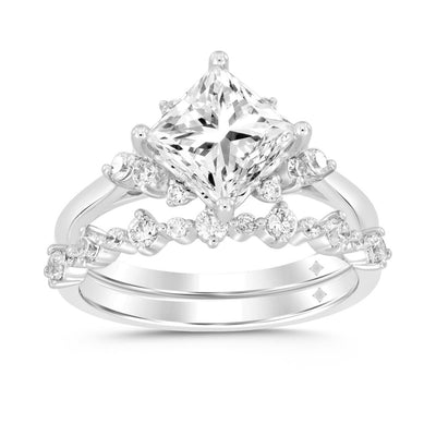 LADIES BRIDAL SET 2 1/2CT ROUND DIAMOND 14K WHITE GOLD (CENTER STONE PRINCESS DIAMOND 2CT )