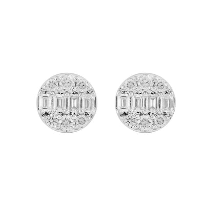 LADIES EARRINGS 1 1/2CTROUND/EMERALD DIAMOND 14K WHITE GOLD