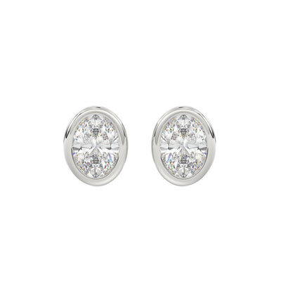LADIES SOLITAIRE EARRINGS 3CT OVAL DIAMOND 14K WHITE GOLD