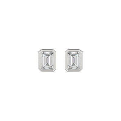 LADIES SOLITAIRE EARRINGS 1CT EMERALD DIAMOND 14K WHITE GOLD