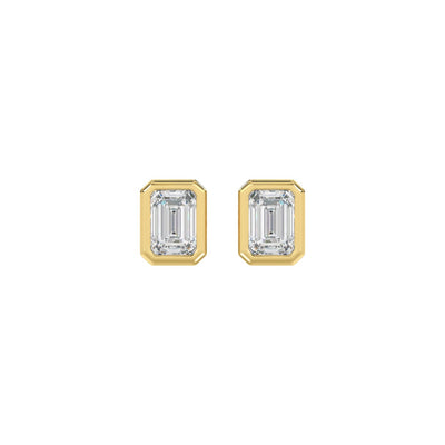 LADIES SOLITAIRE EARRINGS 1CT EMERALD DIAMOND 14K YELLOW GOLD