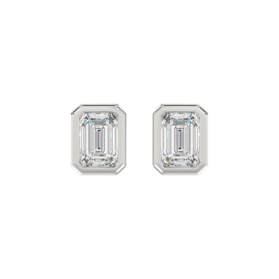 LADIES SOLITAIRE EARRINGS 3CT EMERALD DIAMOND 14K WHITE GOLD 