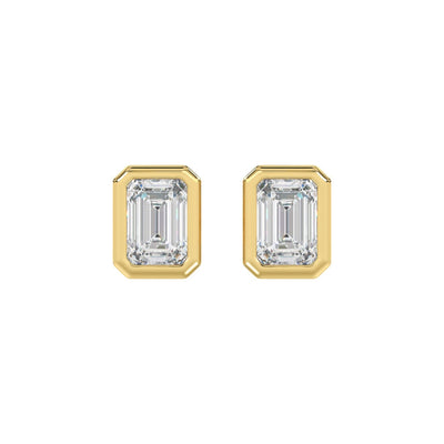 LADIES SOLITAIRE EARRINGS 3CT EMERALD DIAMOND 14K YELLOW GOLD 