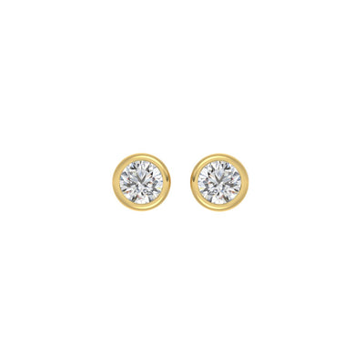LADIES SOLITAIRE EARRINGS 1CT ROUND DIAMOND 14K YELLOW GOLD