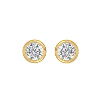 LADIES SOLITAIRE EARRINGS 3CT ROUND DIAMOND 14K YELLOW GOLD