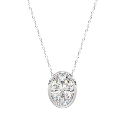 LADIES SOLITAIRE PENDANT 3CT OVAL DIAMOND 14K WHITE GOLD