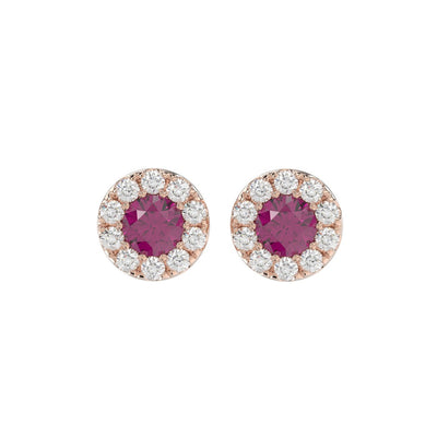 LADIES EARRINGS 5/8CT ROUND/RUBY DIAMOND 14K ROSE GOLD (CENTER STONE RUBY DIAMOND 3/4CT)