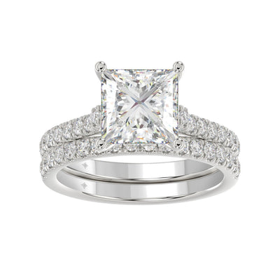 LADIES BRIDAL SET 3 1/2CT ROUND/PRINCESS DIAMOND 14K WHITE GOLD (CENTER STONE PRINCESS DIAMOND 3CT )