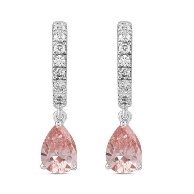 14K WHITE/ROSE GOLD 2.00CT ROUND/PINK PEAR DIAMOND LADIES HOOPS EARRINGS
