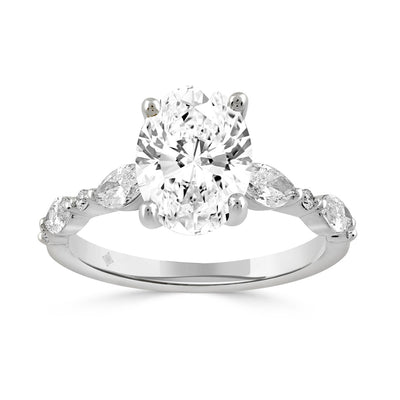 14K WHITE GOLD 2 1/2CT ROUND/OVAL/MARQUISE DIAMOND LADIES RING (CENTER STONE OVAL DIAMOND 2CT)