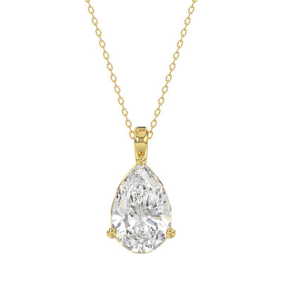 LADIES SOLITAIRE PENDANT 4CT PEAR DIAMOND 14K YELLOW GOLD 