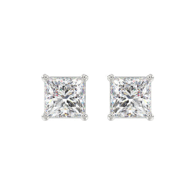 LADIES SOLITAIRE EARRINGS 4CT PRINCESS DIAMOND 14K WHITE GOLD 