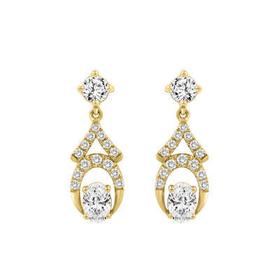 14K YELLOW GOLD 1.00CT ROUND/OVAL DIAMOND LADIES EARRING