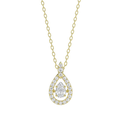 LADIES DANCING DIAMOND PENDANT WITH CHAIN 3/4CT ROUND DIAMOND 14K YELLOW GOLD (CENTER STONE PEAR DIAMOND 1/2CT)