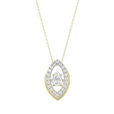 LADIES DANCING DIAMOND PENDANT WITH CHAIN 3/4CT ROUND/PEAR DIAMOND 14K YELLOW GOLD (CENTER STONE PEAR DIAMOND 1/2CT)
