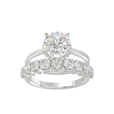 LADIES BRIDAL SET 4 1/10CT ROUND DIAMOND 14K WHITE GOLD (CENTER STONE ROUND DIAMOND 2 1/2CT)