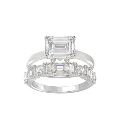 LADIES BRIDAL SET 3 1/2CT ROUND/EMERALD DIAMOND 14K WHITE GOLD (CENTER STONE EMERALD DIAMOND 2.00CT)