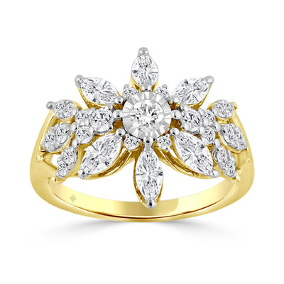 10K YELLOW GOLD 1 1/2CT ROUND/MARQUISE DIAMOND LADIES RING