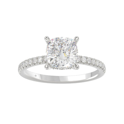 14K WHITE GOLD 2 1/4CT ROUND/CUSHION DIAMOND LADIES RING (CENTER STONE CUSHION DIAMOND 2CT)