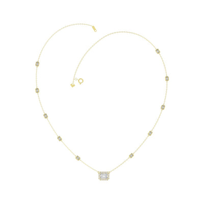 14K YELLOW GOLD 2 1/4CT ROUND/EMERALD DIAMOND LADIES NECKLACE