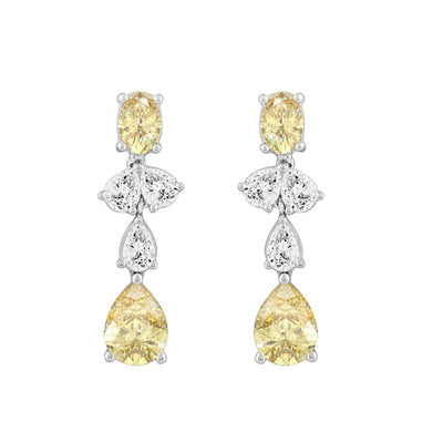 14K WHITE GOLD 3 1/2CT OVAL/PEAR DIAMOND LADIES EARRINGS (YELLOW PEAR DIAMOND 3/4CT/YELLOW OVAL DIAMOND 1/2CT)