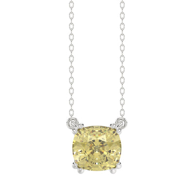 14K WHITE GOLD 1.00CT CUSHION YELLOW DIAMOND LADIES PENDANT