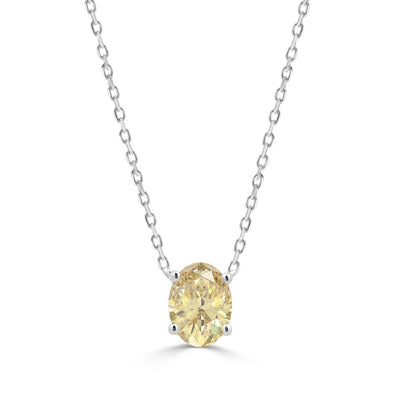 14K WHITE GOLD 1.00CT YELLOW OVAL DIAMOND LADIES PENDANT