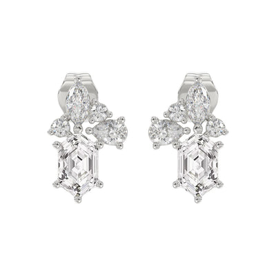 14K WHITE GOLD 1 1/2CT ROUND/MARQUISE/PEAR/HEXAGON STEP CUT LADIES EARRINGS