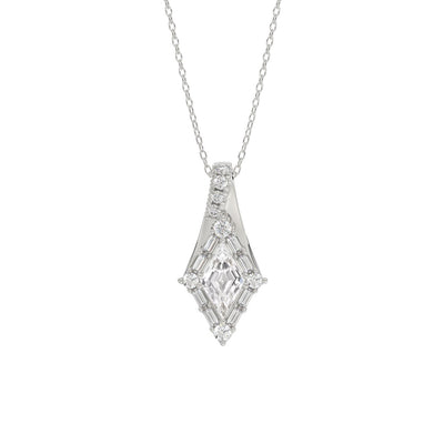 14K WHITE GOLD 1.00CT ROUND/BAGUETTE/KITE STEP CUT DIAMOND LADIES PENDANT