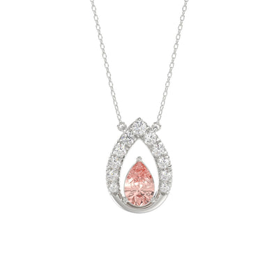 14K WHITE GOLD CRAFTED WITH 18K YELLOW GOLD BACK PLATE 1 1/2CT ROUND/PINK PEAR DIAMOND LADIES NECKLACE