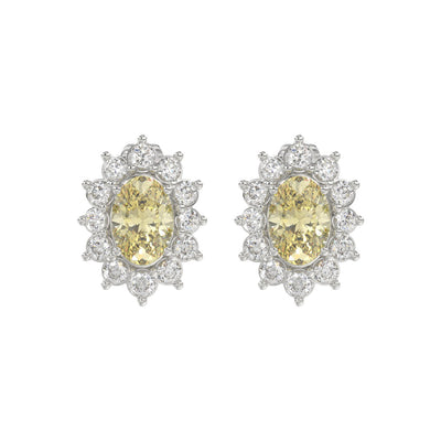 14K WHITE GOLD CRAFTED WITH 18K YELLOW GOLD BACK PLATE 1 1/2CT ROUND/YELLOW OVAL DIAMOND LADIES EARRINGS