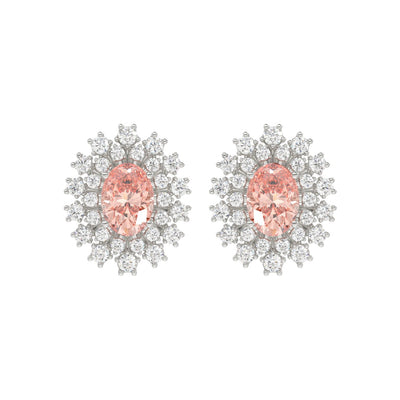 14K WHITE GOLD CRAFTED WITH 18K YELLOW GOLD BACK PLATE 1 1/2CT ROUND/PINK OVAL  DIAMOND LADIES EARRINGS