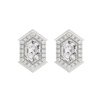 14K WHITE GOLD 1 1/4CT ROUND/HEXAGON DIAMOND LADIES EARRINGS
